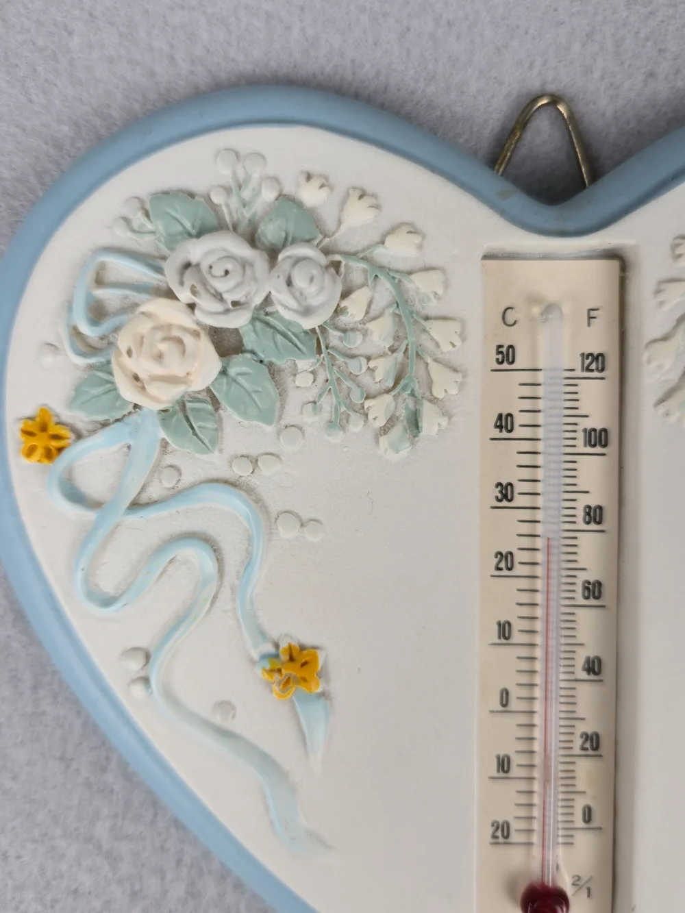 Vintage 1990 Heart-Shaped Floral Wall Thermometer - Cottagecore Decor
